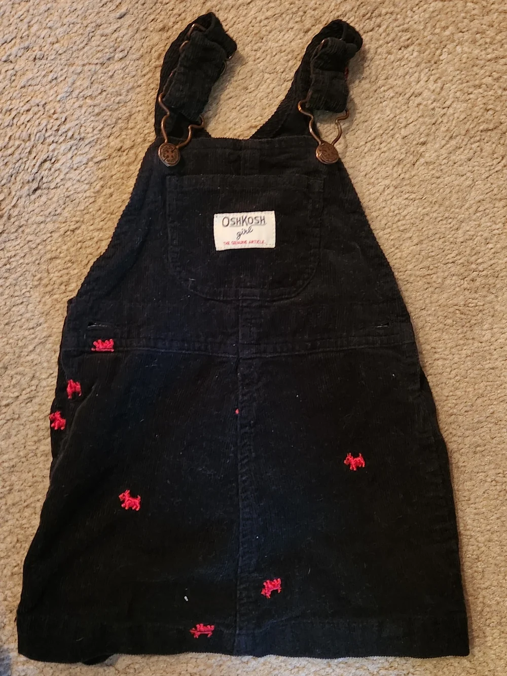 OshKosh B'gosh Black Corduroy Overall Dress with Pink Embroidery